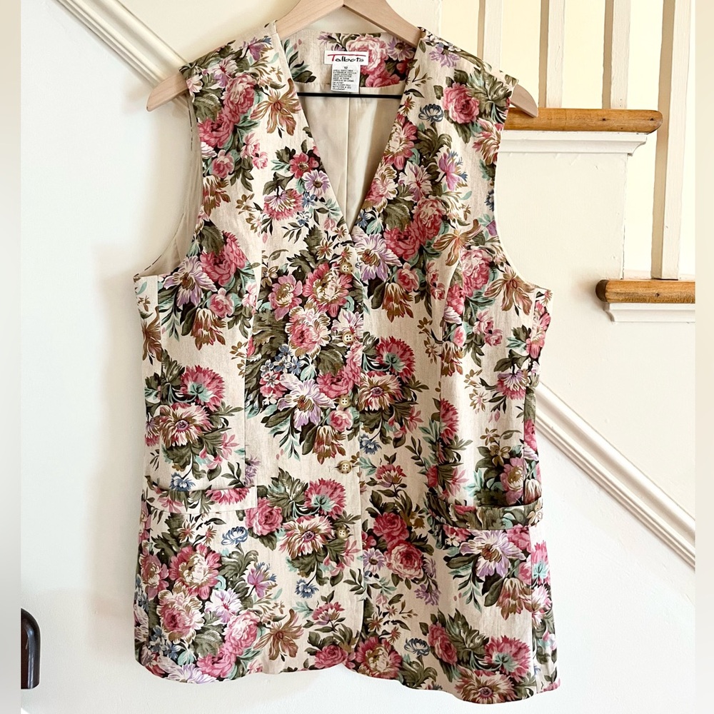Vintage 1990s Linen Floral Print Longline Vest